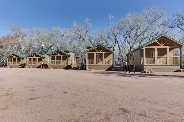 full row of the front-side of cabins - cabin rentals at zane grey rv village